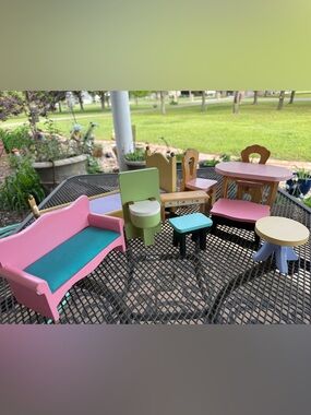 10Pc Kidkraft Wooden Dollhouse Furniture Lot Couch Table Chairs Lamp Barbie Size